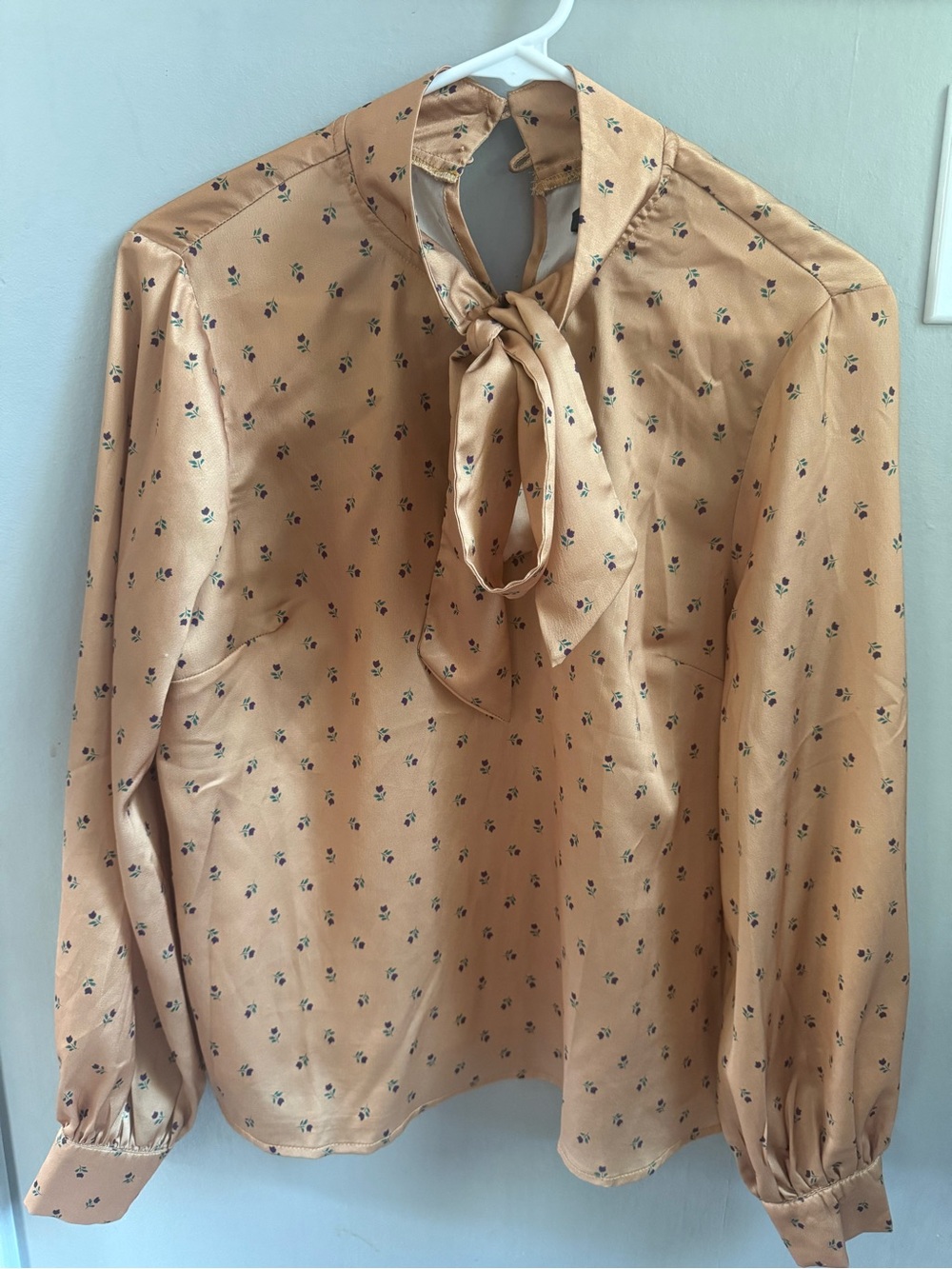 Fashion Union golden Blouse with Purple Floral and Teal Leaf Print